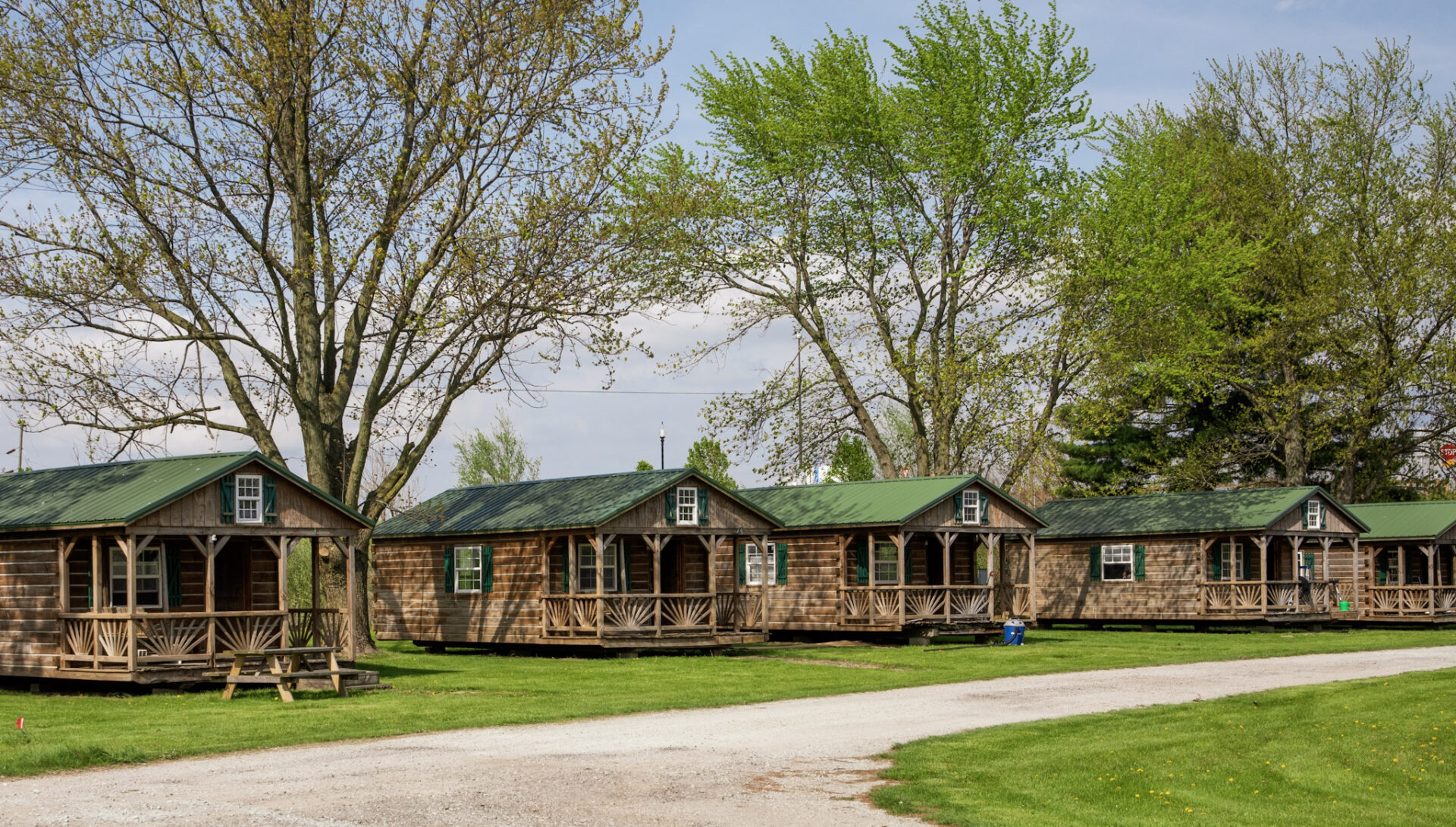 A shot of the Mystic Waters Campground rustic cabins